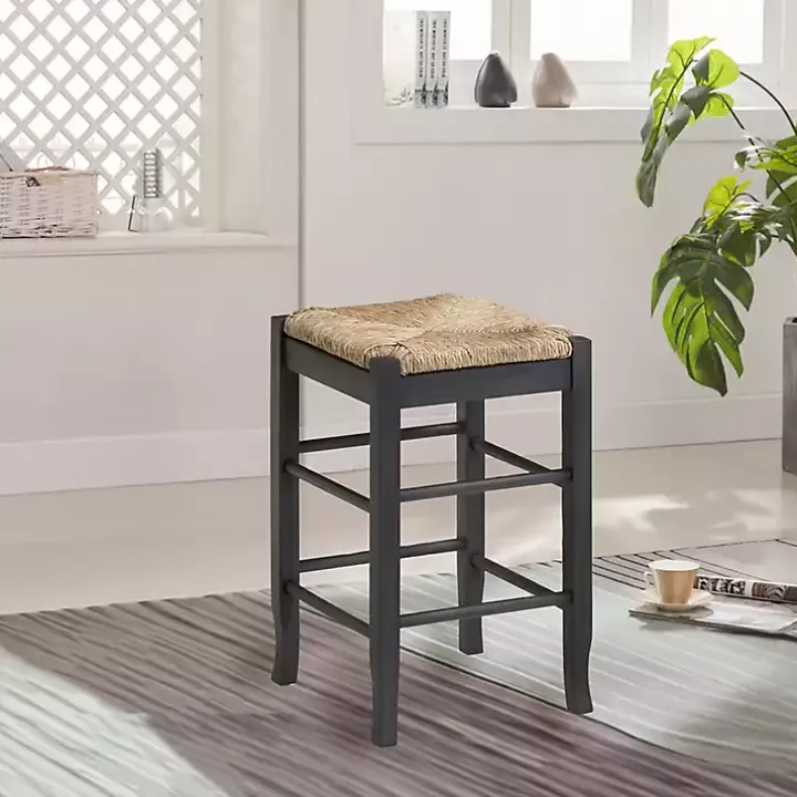 Gray Handwoven Square Wooden Counter Stool