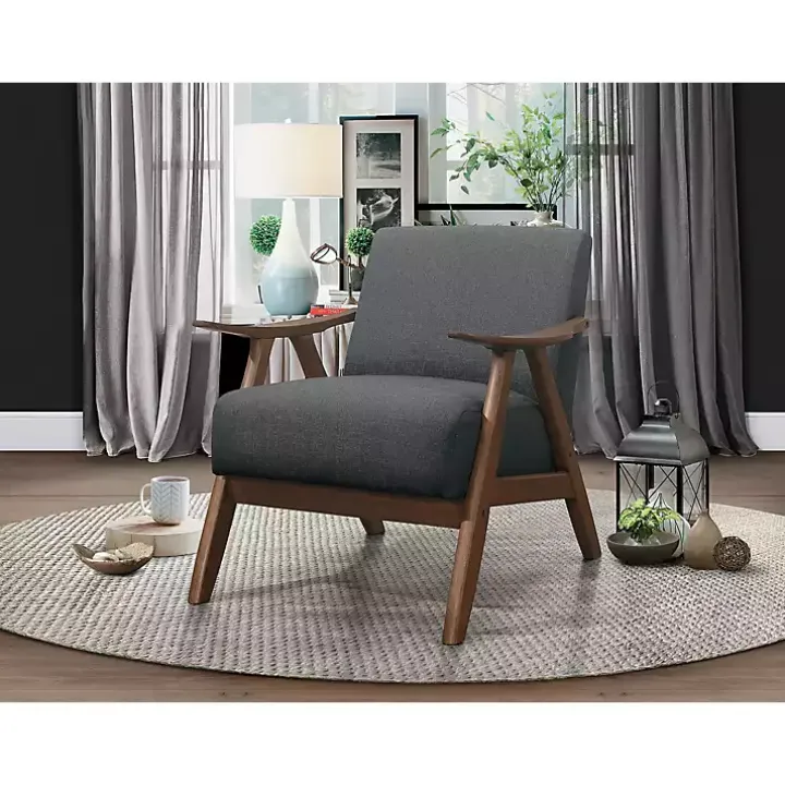 Gray Mid-Century Hazel Wood Frame Accent Chair