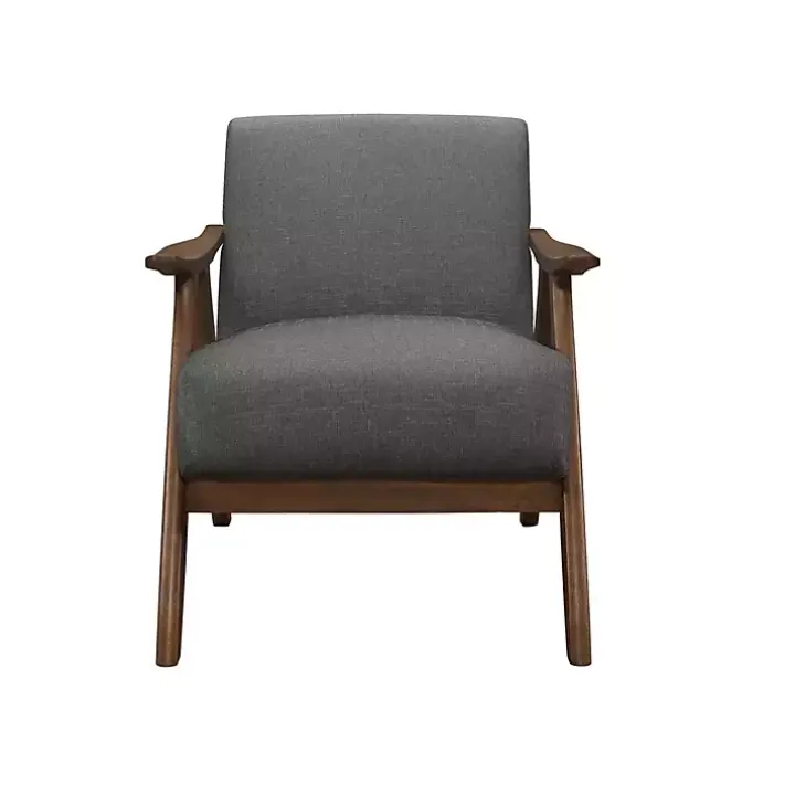 Gray Mid-Century Hazel Wood Frame Accent Chair