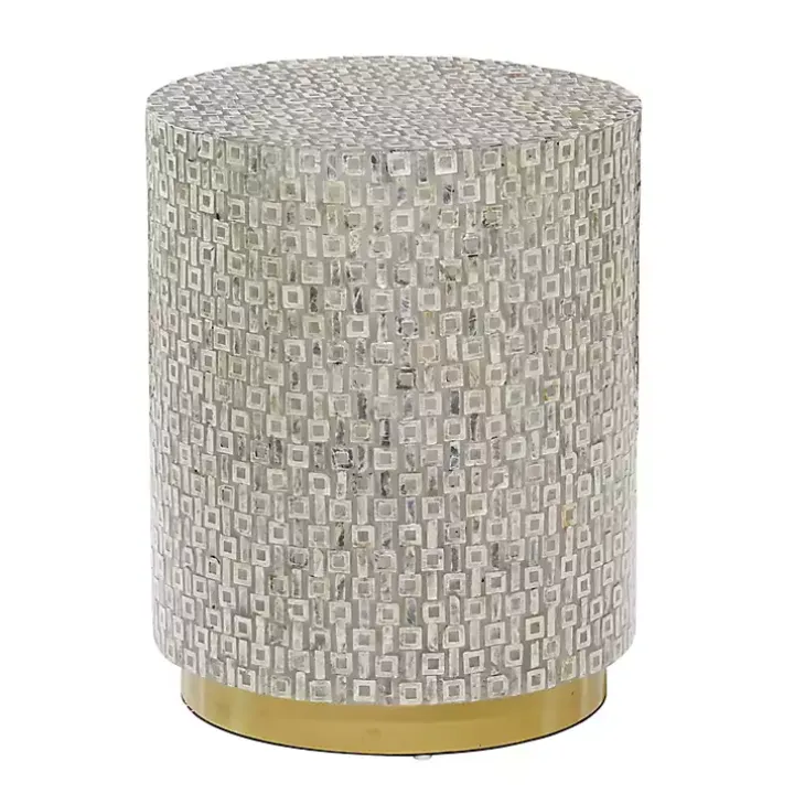 Gray Mother Of Pearl Sells Wood Base Accent Table