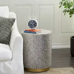 Gray Mother Of Pearl Sells Wood Base Accent Table