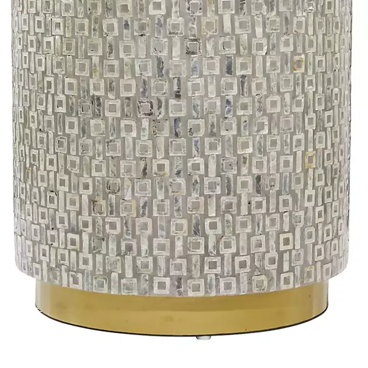Gray Mother Of Pearl Sells Wood Base Accent Table