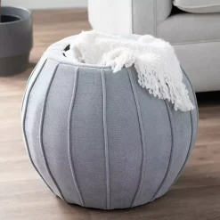 Gray Rounded Oval Storage Ottoman
