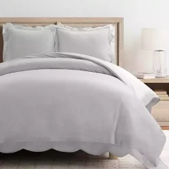 Gray Scallop Edge 3-pc. Full/Queen Duvet Cover Set