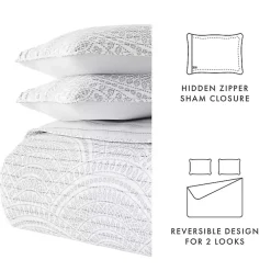 Gray Scalloped Reversible 3-pc. King Quilt Set