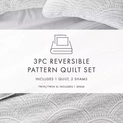 Gray Scalloped Reversible 3-pc. King Quilt Set