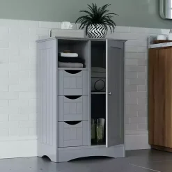 Gray Single Door 3-Drawer Cabinet