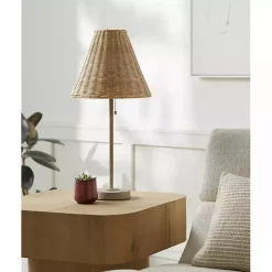 Gray Sirocco Table Lamp with Rattan Shade