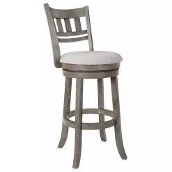 Gray Slatted Back Upholstered Swivel Bar Stool
