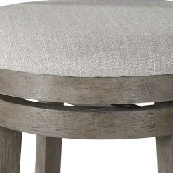 Gray Slatted Back Upholstered Swivel Bar Stool