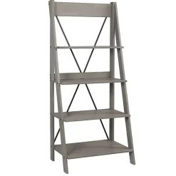 Gray Solid Wood Ladder Bookshelf