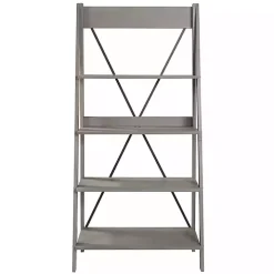 Gray Solid Wood Ladder Bookshelf