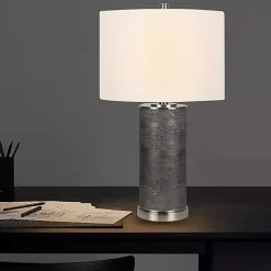 Gray Stone and Steel Cylinder Table Lamp