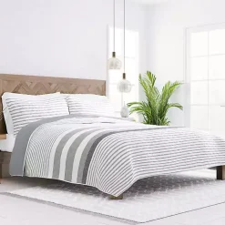 Gray Striped Reversible 3-pc. King Quilt Set