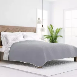 Gray Striped Reversible 3-pc. King Quilt Set