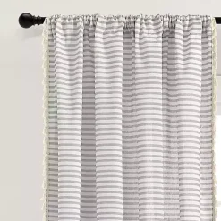 Gray Striped Tassel Curtain Panel Set, 84 in.