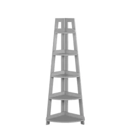 Gray 5-Tier Corner Ladder Bookshelf