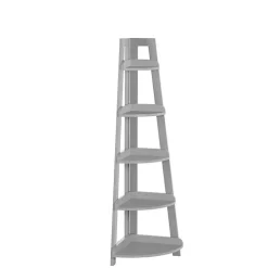 Gray 5-Tier Corner Ladder Bookshelf