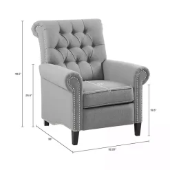 Gray Tufted Back Nailhead Trim Recliner Armchair