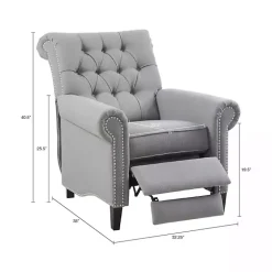 Gray Tufted Back Nailhead Trim Recliner Armchair