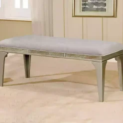 Gray Tufted Upholstered Silver Dining Bench