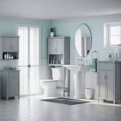 Gray Two-Door Top Shelf Cabinet