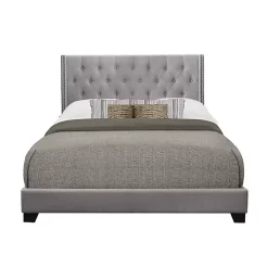 Gray Upholstered Button Tufted Wing King Bed