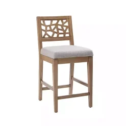 Gray Upholstered Oak Crackle Counter Stool