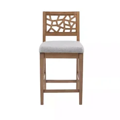 Gray Upholstered Oak Crackle Counter Stool