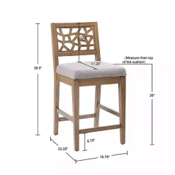 Gray Upholstered Oak Crackle Counter Stool