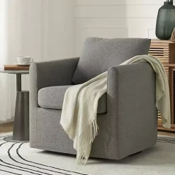 Gray Upholstered Vasser Slipcover Swivel Chair