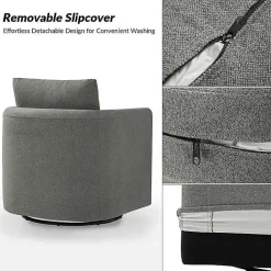Gray Upholstered Vasser Slipcover Swivel Chair