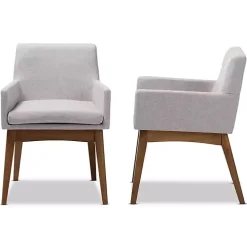 Gray Upholstered Walnut Dining Chairs, Set of 2