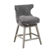 Gray Upholstered Wood Swivel Counter Stool
