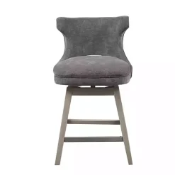 Gray Upholstered Wood Swivel Counter Stool