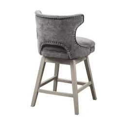Gray Upholstered Wood Swivel Counter Stool