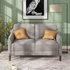 Gray Velvet Upholstered Modern Loveseat