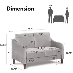 Gray Velvet Upholstered Modern Loveseat