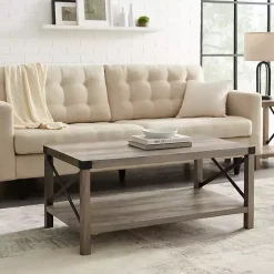Gray Wash Industrial X-Frame Coffee Table