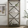 Gray Wash Metal X Frame Back Bookshelf