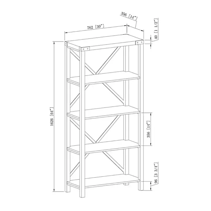 Gray Wash Metal X Frame Back Bookshelf