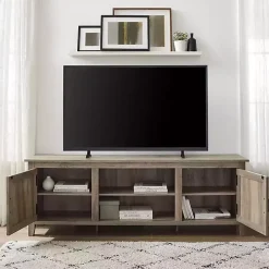 Gray Wash Wood Grooved Door TV Stand