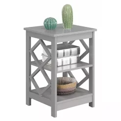 Gray Wood Diamond 2-Tier Accent Table