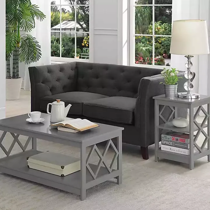 Gray Wood Diamond 2-Tier Accent Table