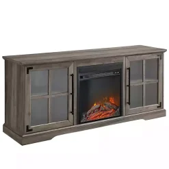 Gray Wood 2-Door LED Fireplace Cabinet