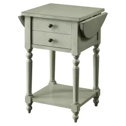 Gray Wood 2-Drawer Drop Leaf Side Table
