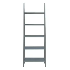 Gray Wood 5-Tier Ladder Bookshelf