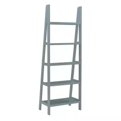 Gray Wood 5-Tier Ladder Bookshelf