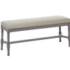 Gray Wood Upholstered Burlap Seat Bench