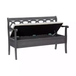 Gray Wood Upholstered Storage Bench